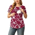 thumbnail image 2 of FAVIPT Womens Maternity Shirts Flower Print Double Layer Breastfeeding Blouse Casual Short Sleeve Crew Neck Postpartum Tee Red,XXXL, 2 of 9