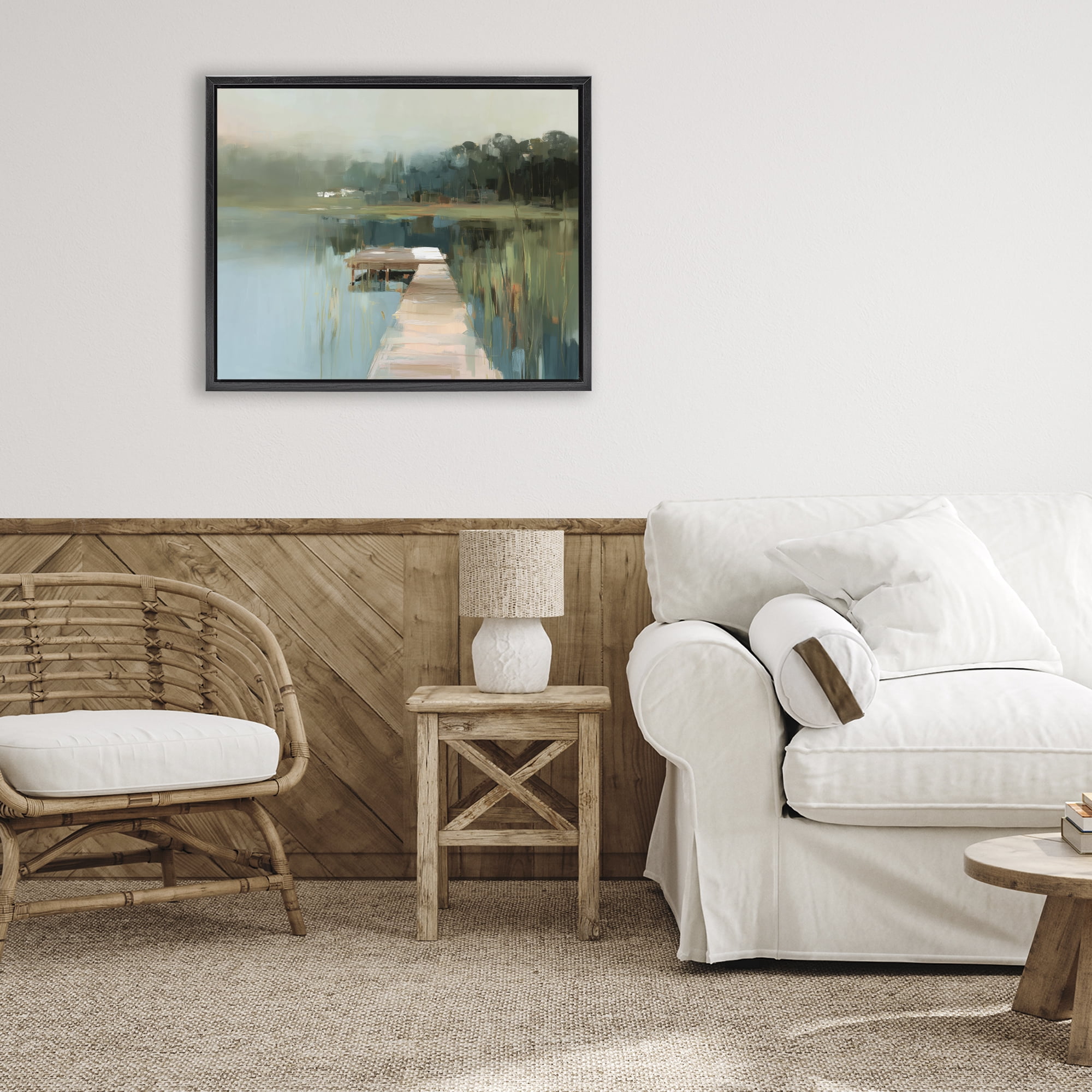 Stupell Industries Marsh Pier Abstraction Black Framed Floater Canvas Wall Art, design by Kim Curinga