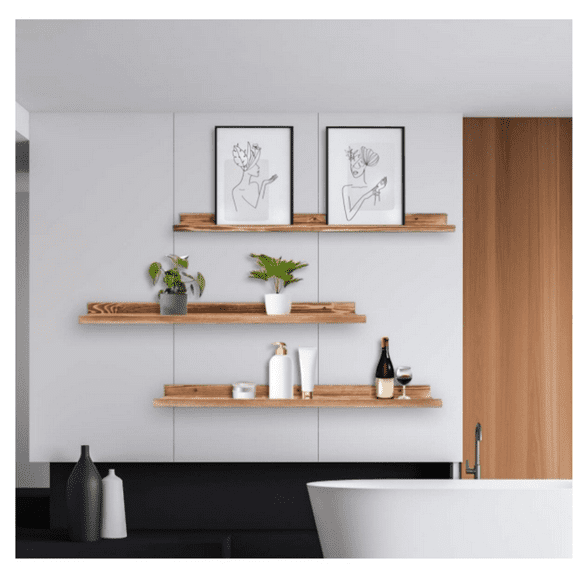 Large Floating Shelves 36 Inch Wood Wall Mounted Set of 3 Floating Bookshelf Long Wooden Picture Ledge Shelf for Home Decoration