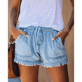 thumbnail image 4 of Pantalones Cortos Vaqueros Elásticos para Mujer, con Cintura Elástica y Cordón Ajustable, Cómodos, Color Azul , Talla S, 4 of 7