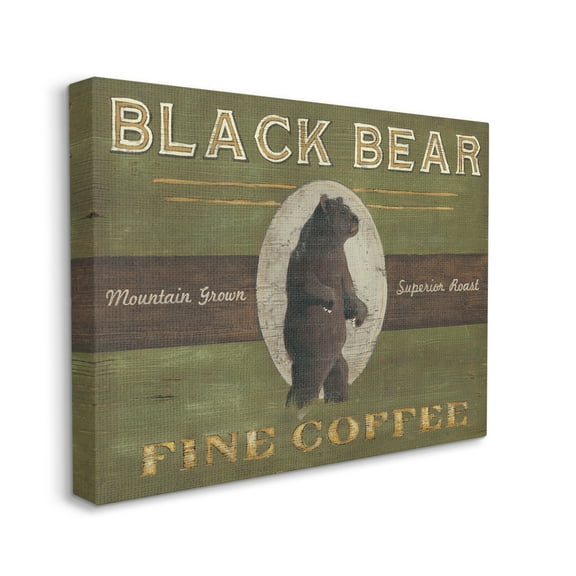 Stupell Industries Black Bear Fine Coffee Rustic Kitchen Mountain Animal Food & Beverage Painting Gallery Wrapped Canvas Print Wall Art, 36 x 48
