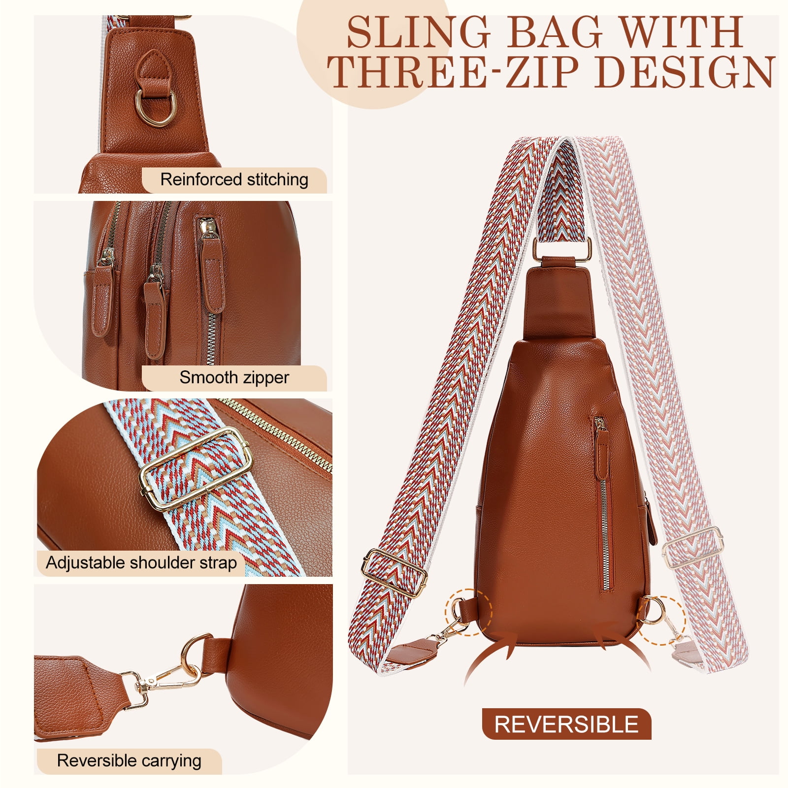 GUIDDBELLA Crossbody Bags for Women Small PU Leather Sling Bag for Women Fanny Pack Chest Bag for Travel Brown