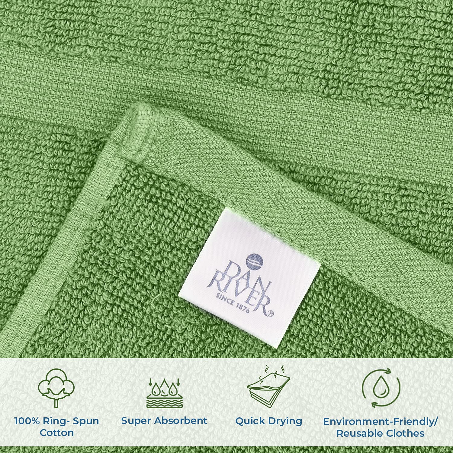 Dan River Green Bath Mat Classic Set 2 piece 21x34 in Soft Quick Drying Cotton Bathroom Rugs
