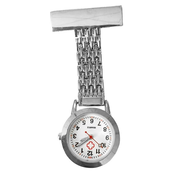 Reloj de enfermera de cuarzo brillante con clip colgante para colgar con insignia. Reloj de enfermera con llavero. Plata