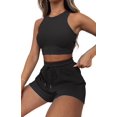 thumbnail image 2 of Women Summer Lounge Sets Casual Waffle Knit Crop Top Shorts Outfits 2 Piece Sets Sleepwear Black S, 2 of 8
