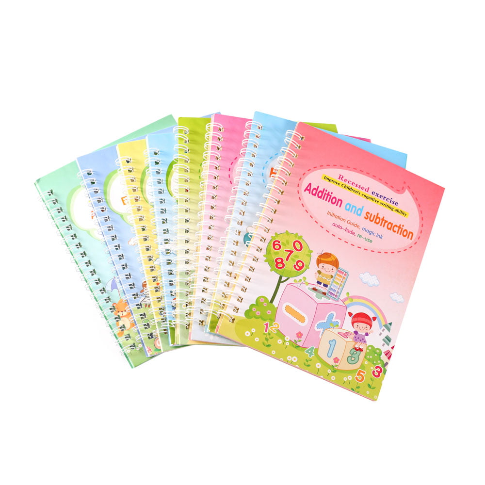 4 Pieces Magic Reused Writing Paste Letter Tracing Book for Preschool Handwriting Learning Copybook Set for Kids Children Magic Practice Copybook with Pen Set 