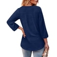 thumbnail image 5 of Nestiefly Womens Tops 3/4 Length Sleeve Dressy Casual Blouses for Women 2026 Trendy Crew Neck T Shirts Summer Clothes Navy L, 5 of 7