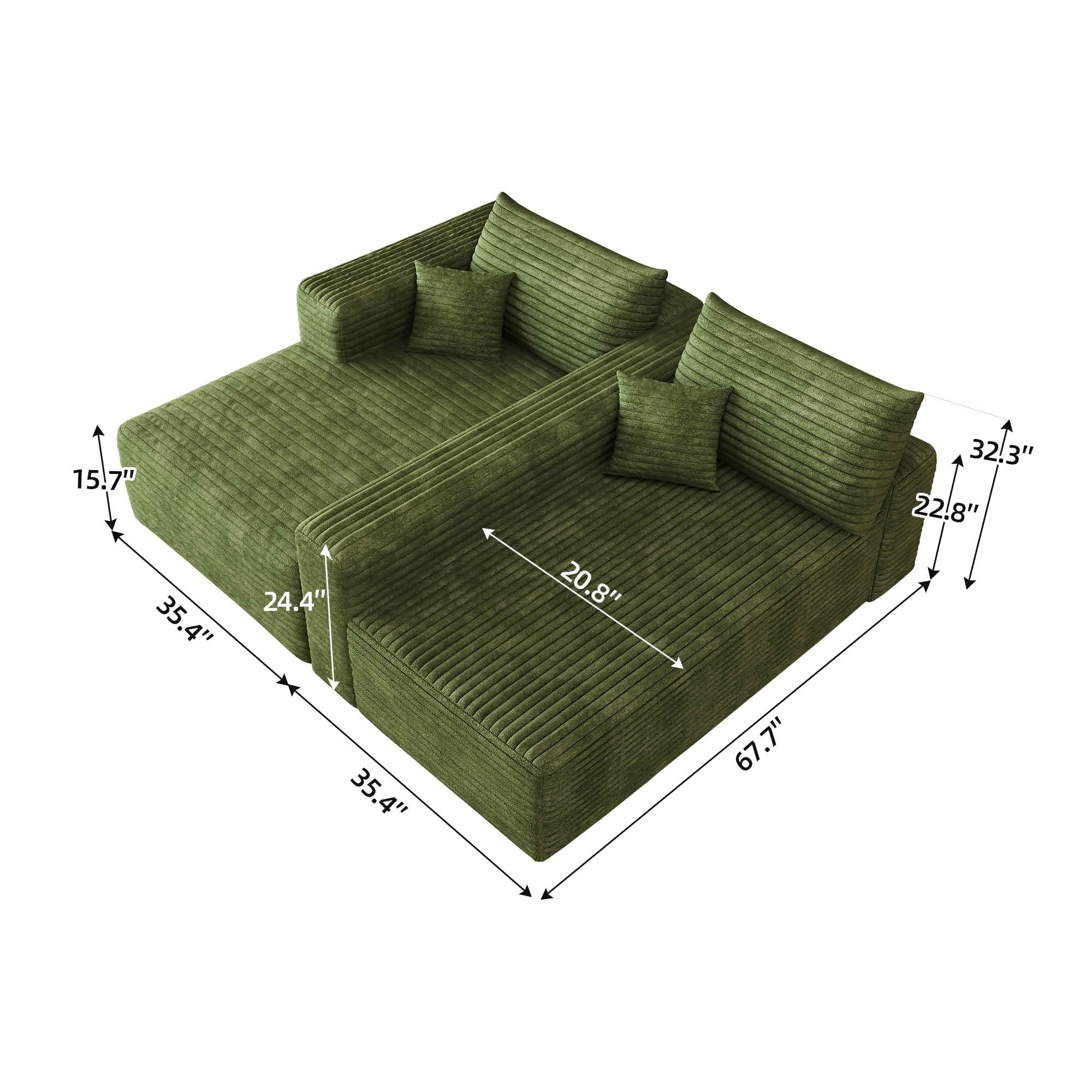 MAYEERTY 103 Inch L‑Shaped Cloud Sectional Sofa, Modern Minimalist Deep‑Seat Corner Couch, Plush Corduroy Upholstered Reversible Sofa, No‑Assembly Required for Living Room Apartment