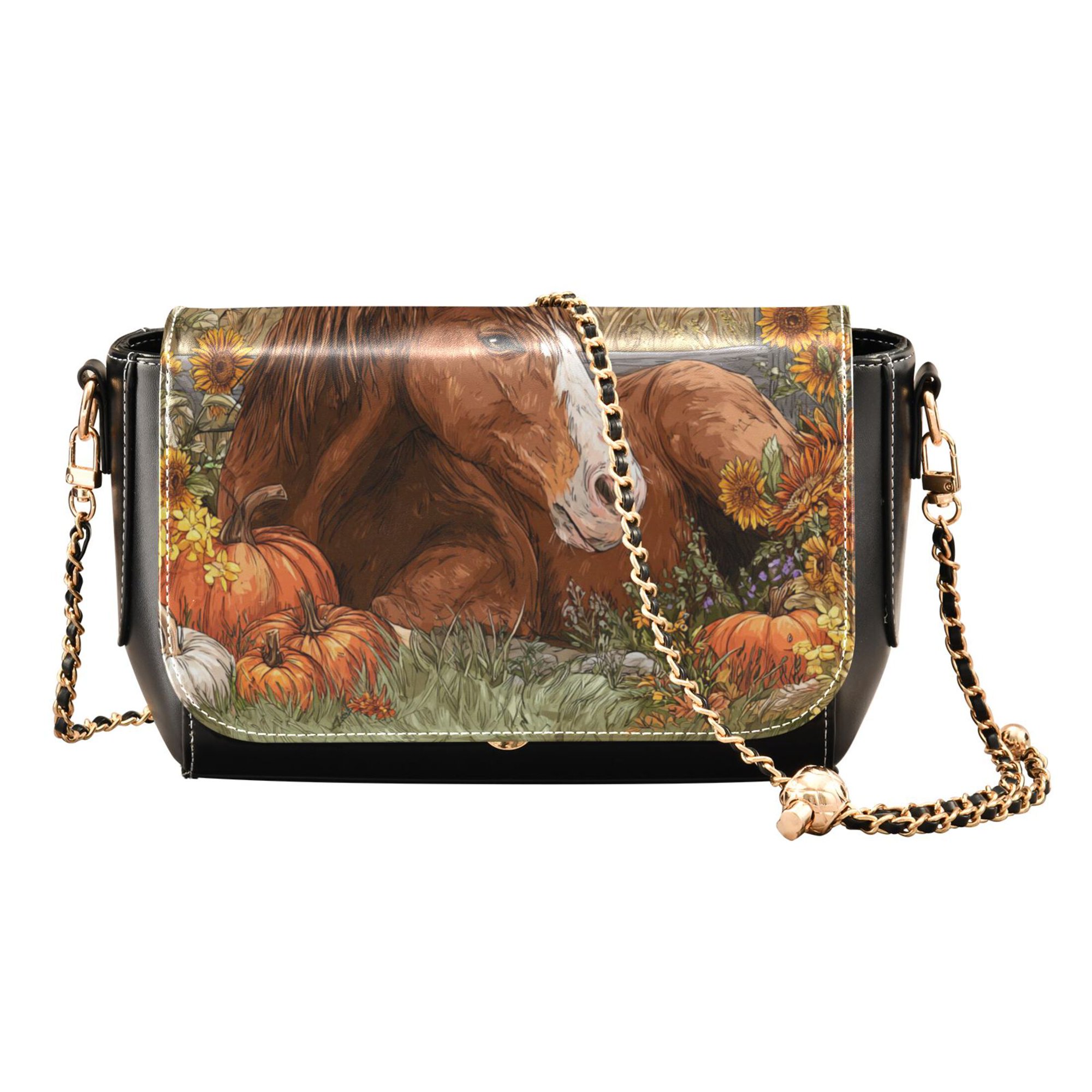Women's PU Leather Crossbody Bag with Chain Strap Farm Brown Horse