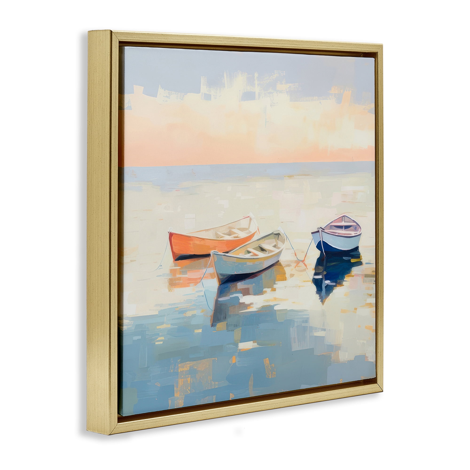 Stupell Industries Boats & Coastal Breeze Nautical & Beach Painting Gold Floater Framed Canvas Art Print Wall Art, 18 x 18