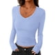 thumbnail image 1 of Crop Top PRETTYGARDEN Mujer Manga Larga Cuello en V Azul Claro, 1 of 8