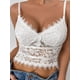 thumbnail image 3 of Top corto de encaje para mujer, cuello en V, tirantes finos, sin mangas, ajustado, camisola, 3 of 4