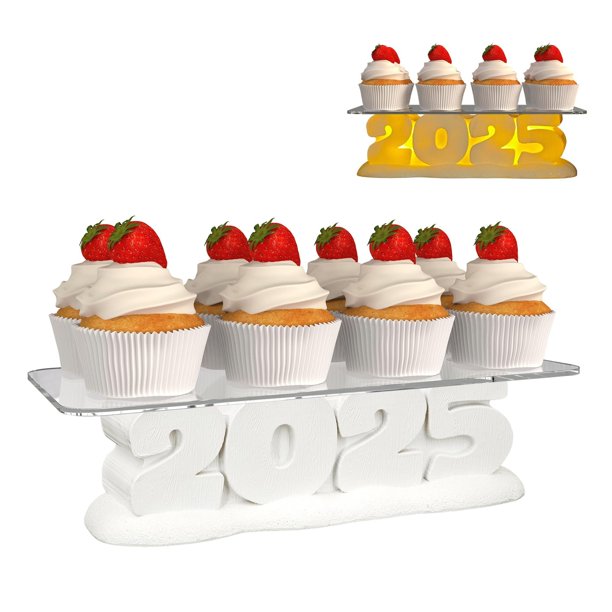 Soporte para cupcakes 2025 con luz LED, soporte para mesa de postre para botanas, galletas, 6.2 x 13.8 pulgadas, expositor de alimentos acrílico para Navidad, boda, cumpleaños, decoración de fiesta de