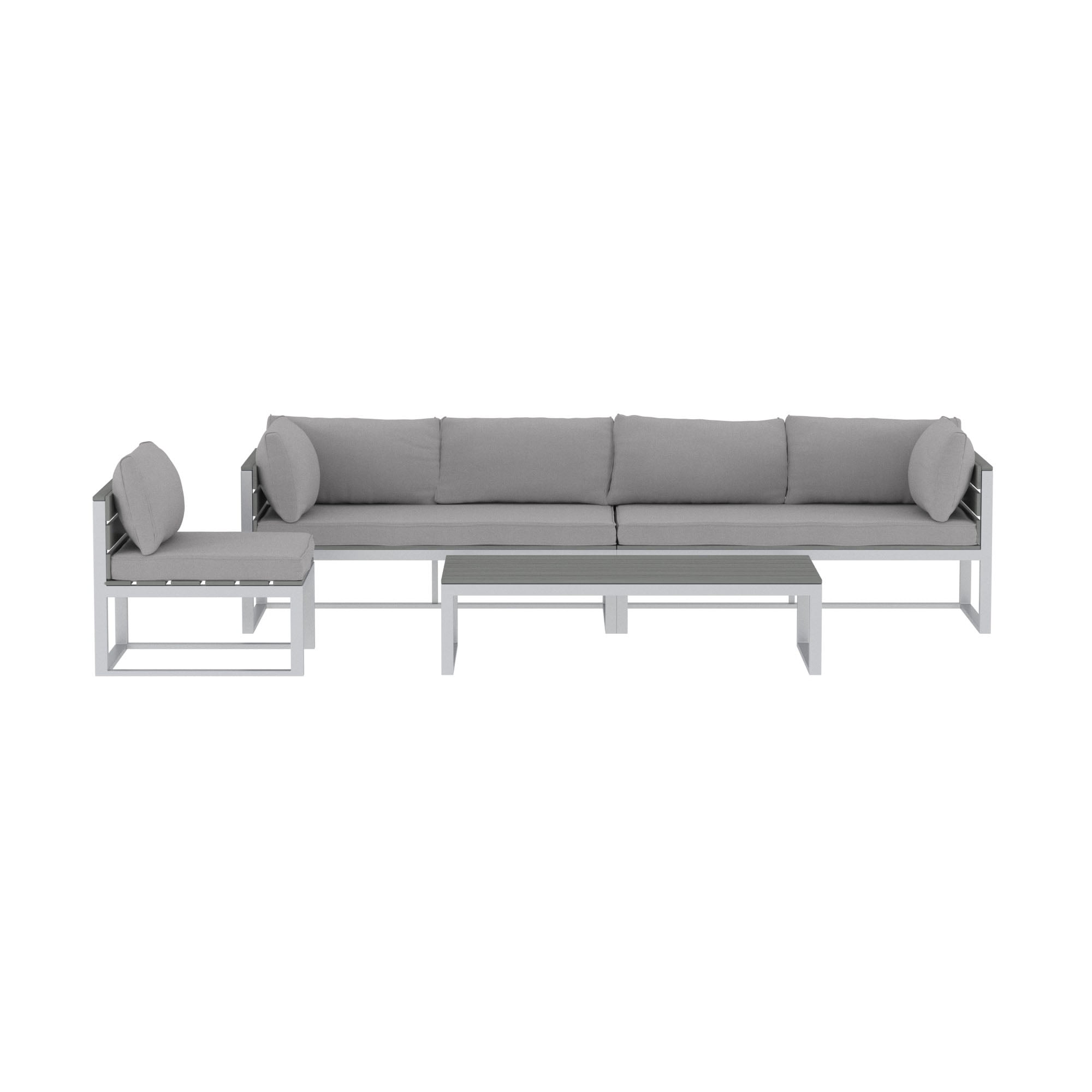 Walker Edison 4-Piece Aluminum Outdoor Patio Conversation Set with Cushions, Grey