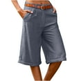 thumbnail image 2 of aidice Womens Cotton Linen Shorts Summer Half Pants Wide Leg Loose Fitting Causal Solid Shorts for Women with Pockets, 2 of 6