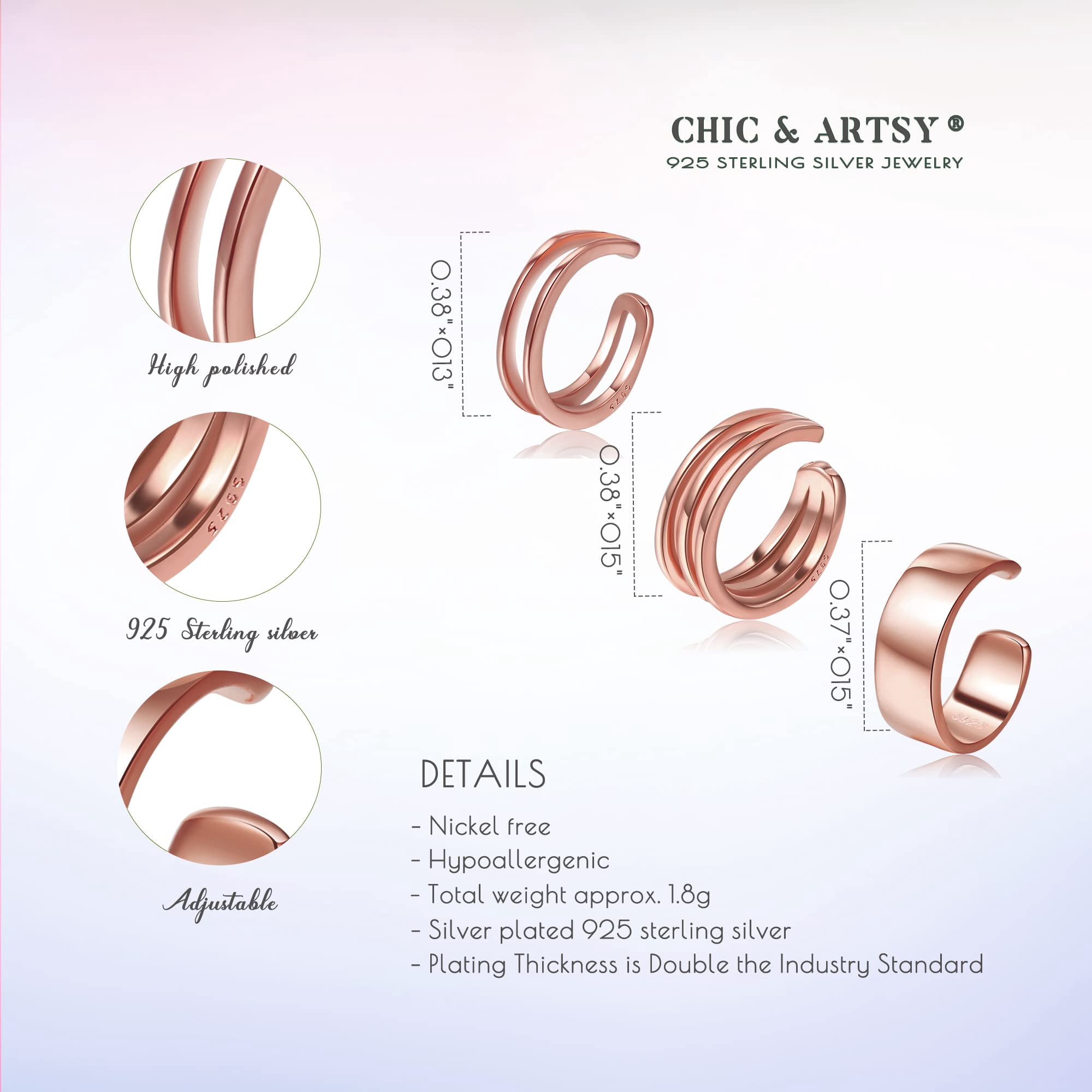 Chic & Artsy Ear Cuffs Gold Plated 925 Sterling Silver Ear Cuff Earrings for Women Clip on Earrings Non Piercing Earrings Small Cartilage Cuffs Conch Earrings Set