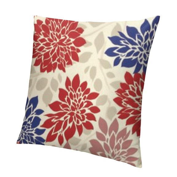 God Bless America Dahlia Red Blue Throw Pillow Covers, 4th of July Patriotic Independence Memorial Day Cushion Case for Sofa Couch