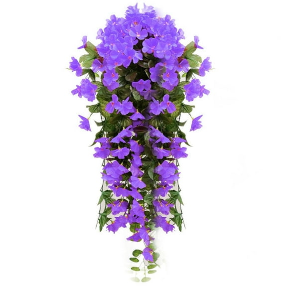 PATLOLLAV Artificial Fake Flowers Violet, Faux Flowers Plants Outdoor UV Resistant Greenery Shrubs Indoor Outside Hanging Planter Home Porch Garden Farmhouse Decor Housewarming Decoration