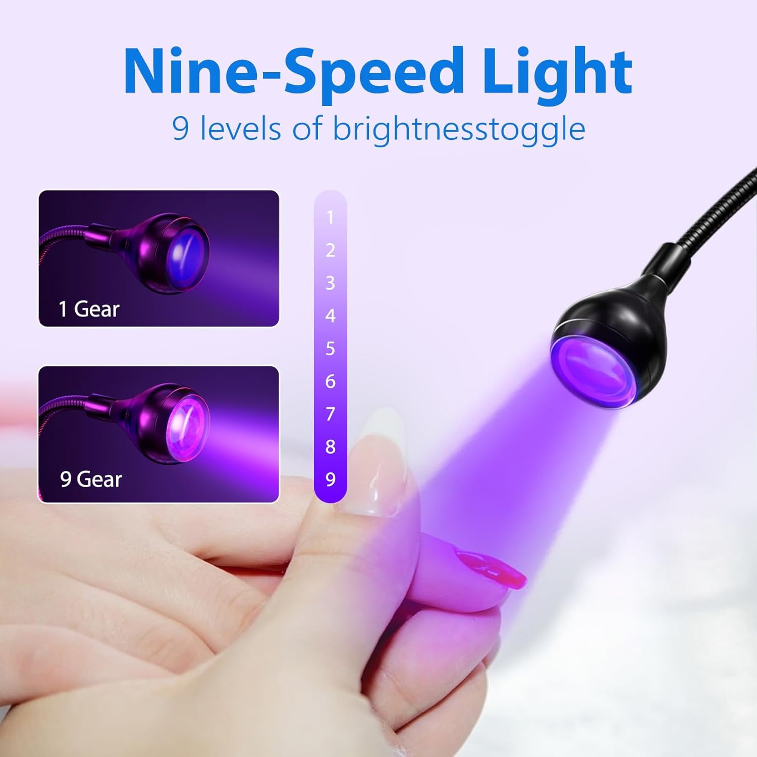 KOMI LED Nail Lamp Double-Headed U V LED Light Quicky-Dry Nail Manicure Dryer Curing Light with Portable Gooseneck and Clamp Flash Cure U V Light for Gel Nails Professional Home DIY Salon Black