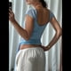 thumbnail image 4 of Camisetas de Corta con Cuello Cuadrado para Mujer, Sin Espalda, Ajustadas, Y2K Azul L, 4 of 7