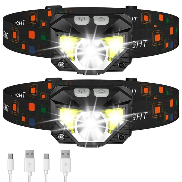 LHKNL Linterna Frontal, 1200 Lúmenes Ultraligero Brillante LED Recargable con Luz Roja Blanca, Paquete de 2 Lámparas Frontales con Sensor de Movimiento Impermeable, 8 Modos para Acampar Al Aire Libre
