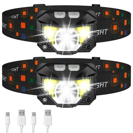 Headlamp Flashlight, 1200 Lumen Ultra-Light Bright LED Rechargeable Headlight with White Red Light,2-Pack Waterproof Motion Sensor Head Lamp,8 Modes