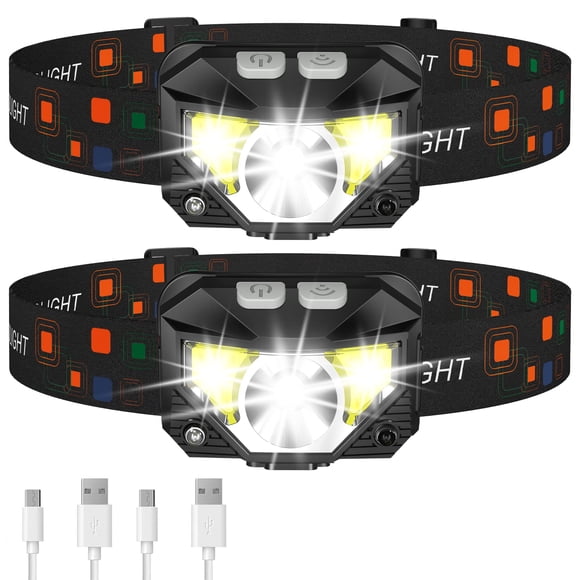 LHKNL Linterna Frontal, 1200 Lúmenes Ultraligero Brillante LED Recargable con Luz Roja Blanca, Paquete de 2 Lámparas Frontales con Sensor de Movimiento Impermeable, 8 Modos para Acampar Al Aire Libre