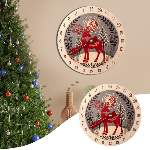 Calendario navideño de madera con cuenta regresiva | Reloj de pared reutilizable con calendario de adviento | Decoración navideña cuadrada de 29 cm para niños y familias | Letrero para colgar en la
