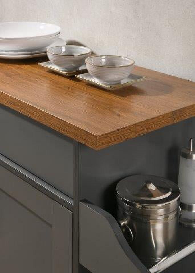 Hodedah Kitchen Cart with Spice Rack plus Towel Holder, Grey-Oak