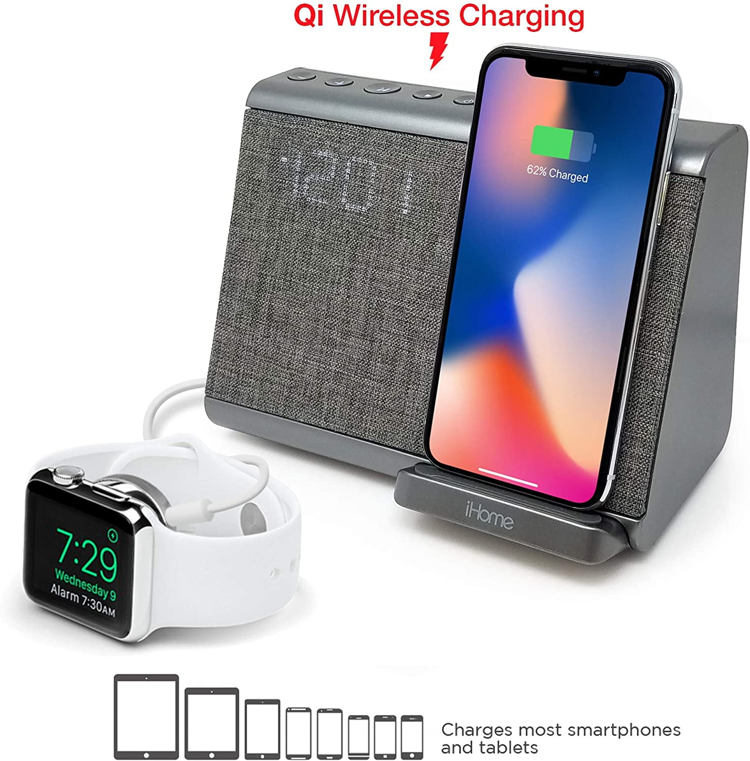 iHome Ibtw39 Bluetooth Dual Alarm Clock with Wireless Charging