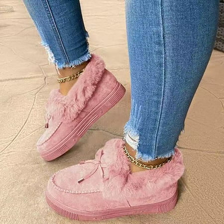 

GROFRY Snow Boots Women Winter Round Toe Thick Heel Low Cut Ankle Snow Boots Plush Warm Loafers