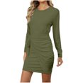 thumbnail image 1 of TSADFHJI Jupes pour Femmes Longues Robes Courtes en Tricot à Manches Longues avec Ceinture Col Rond Froncé m Vert, 1 of 9