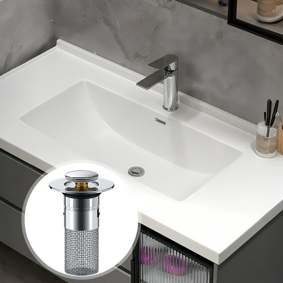 2 Pcs Sink Stopper, Press-Type Stainless Steel Drain Strainer, Universal Anti Clogging Bathroom Sink Strainer for Basin and Floor Drain