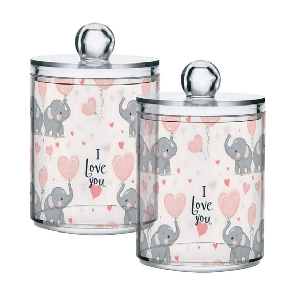 Yayeee 2 Pack Qtip Holder Bathroom Cotton Swab Canister with Lid Clear Dispenser Set, Cute Elephant