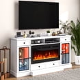 thumbnail image 7 of Sunmthink 68" Fireplace TV Stand for TVs up to 80 Inch, Entertainment Center with 36" Electric Fireplace, Glass Doors, Media Console Cabinet for Living Room, White, 7 of 7