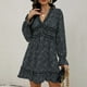 thumbnail image 4 of Vestido hasta la rodilla con volantes y manga larga de mariposa con cuello en V y estampado de puntos sexy informal para mujer a la moda Fridja NMB4995, 4 of 8