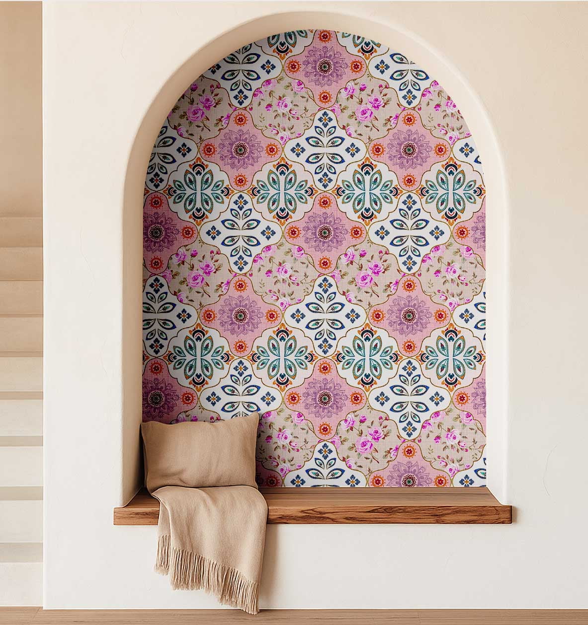 S4sassy Self Adhesive Wallpaper, Geometric Wallpaper, Pink Removable DIY Tile Pattern Wall Covering, Textured Peel and Stick Contact Paper for Entryway Accent Walls, Kitchen Backsplash (25"x60")