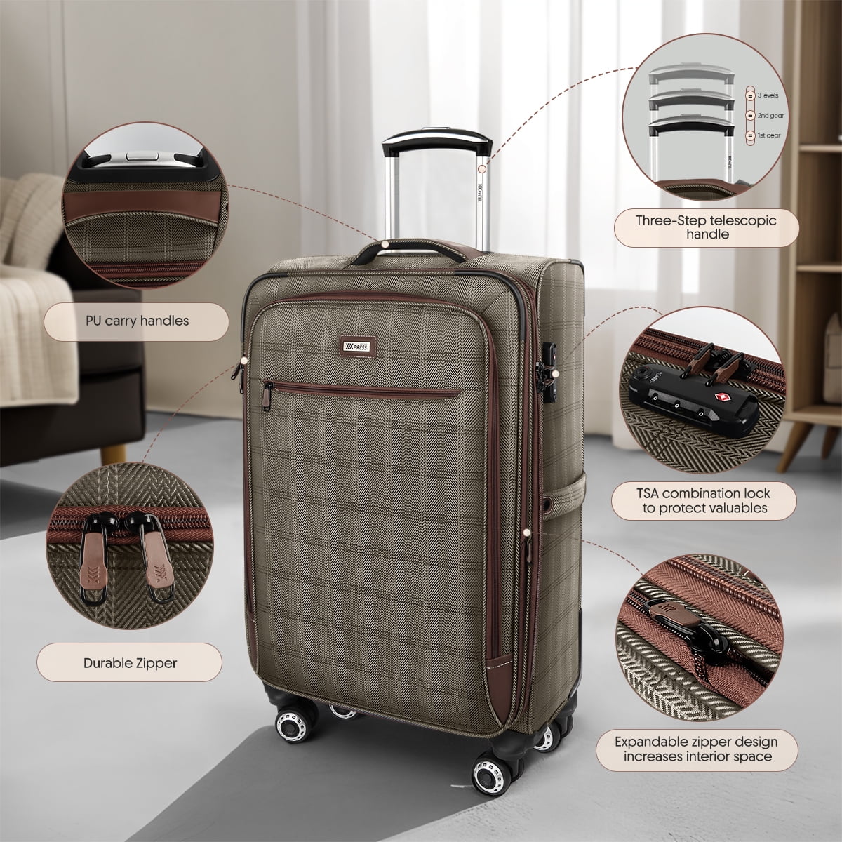 3 Piece Softside Luggage Set Lightweight Spinner Expandable Suitcases with TSA Lock, 20"/26"/30", XJ2511#6