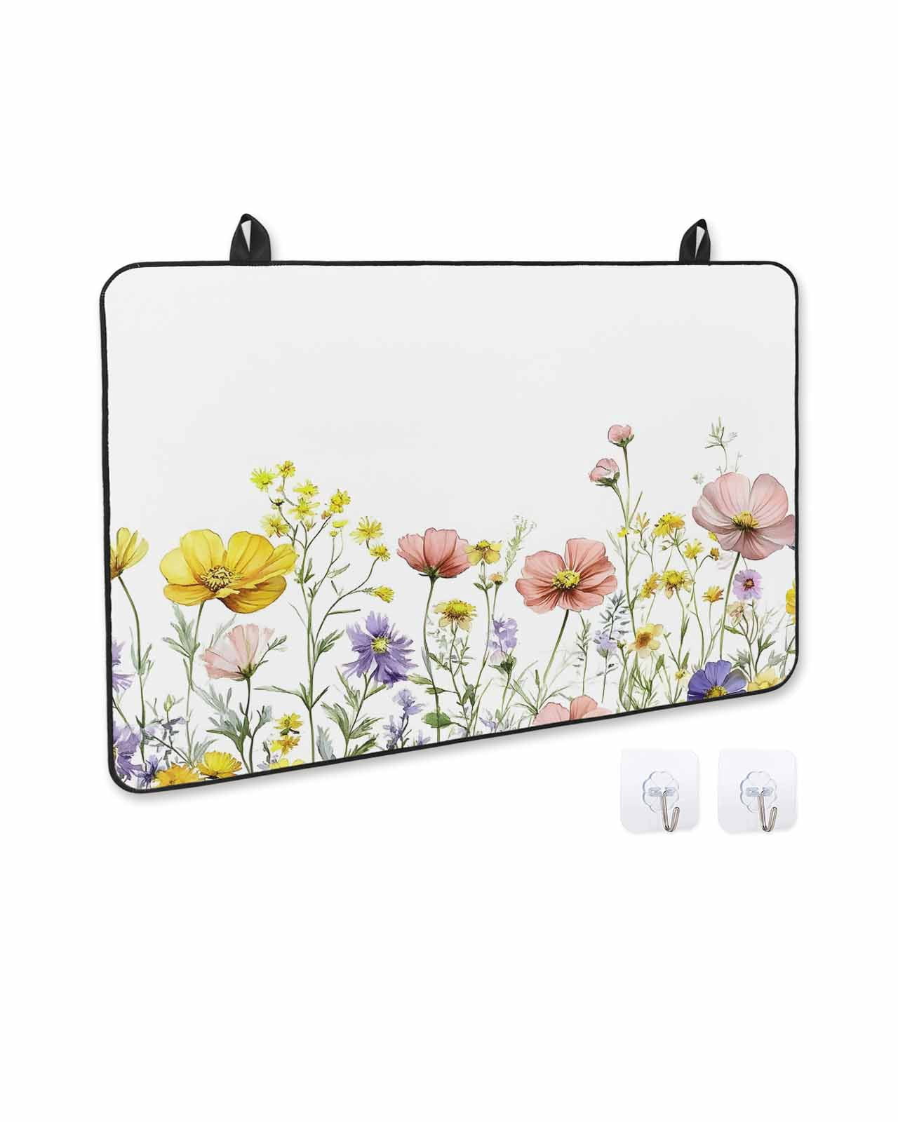 nqOlkjepod Large Induction Cooktop Protector Mat 36"x21", Spring Floral Stove Top Covers for Electric Stove, Pink Yellow Flowers Pastoral Elegant Stove Burner Cover Mats, Glass Top Stove Cover