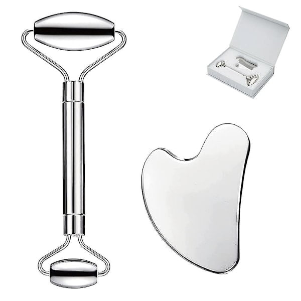Stainless Steel Gua Sha Set and Facial Massage Roller for Face, Eye and Neck Massage, Practical Facial Massage Tools for Body Care