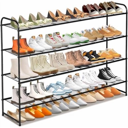4 Tier Long Shoe Organizer for Closet Metal Shoe Rack Wide Shoe Storage Organizer 30-Pairs Shoe Shelf for Bedroom Floor Entryway (Black)$$Home Decor Kitchen & Other