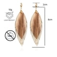 thumbnail image 4 of VANGANIA Aretes largos mujer de plumas doradas y cuero Elegant Gold regalo mujer, 4 of 5