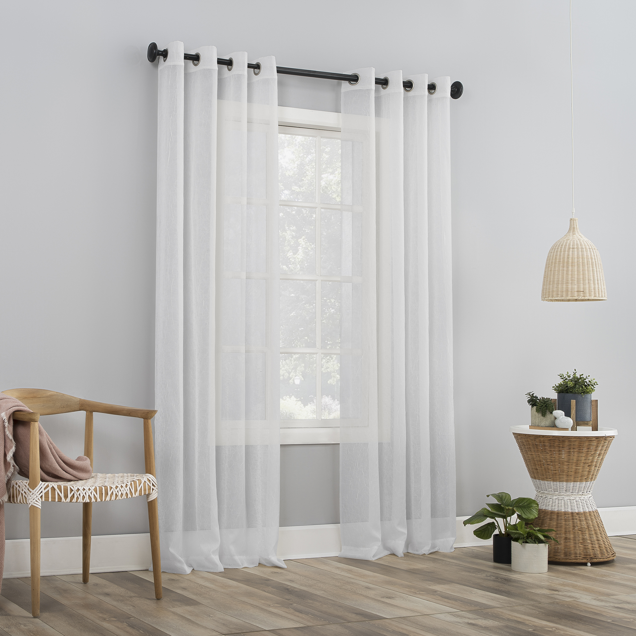 Mainstays Crushed Sheer Voile Grommet Curtain Panel, White photo 5
