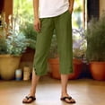 thumbnail image 2 of Wutalume Women's Cotton Linen Capri Pants Elastic Waist Casual Loose Straight Leg Beach Pocket Trousers Summer Vacation,Army Green L, 2 of 5