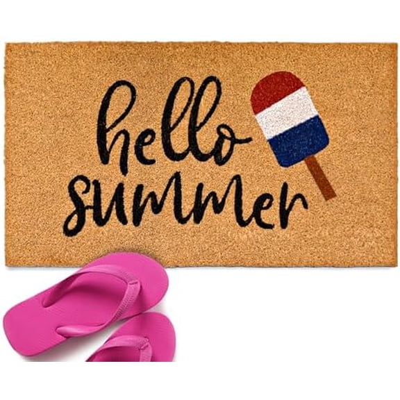 Hello Summer Welcome Mat Popsicle Decor 16x24 Inch Door Outdoor Rug Mats.
