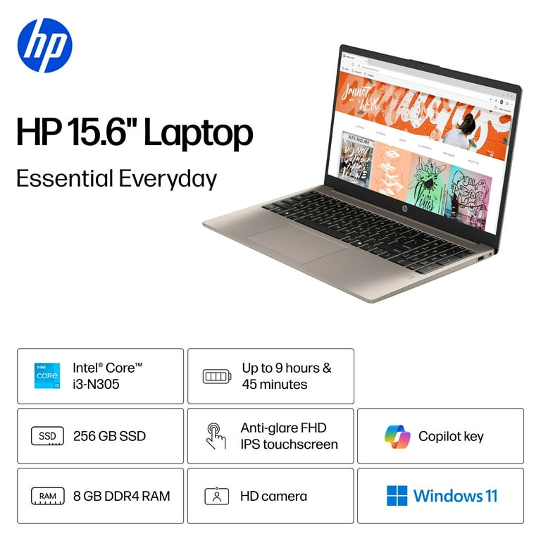 HP 15.6 inch FHD IPS Touch Windows 11 Laptop Intel Core i3-N305