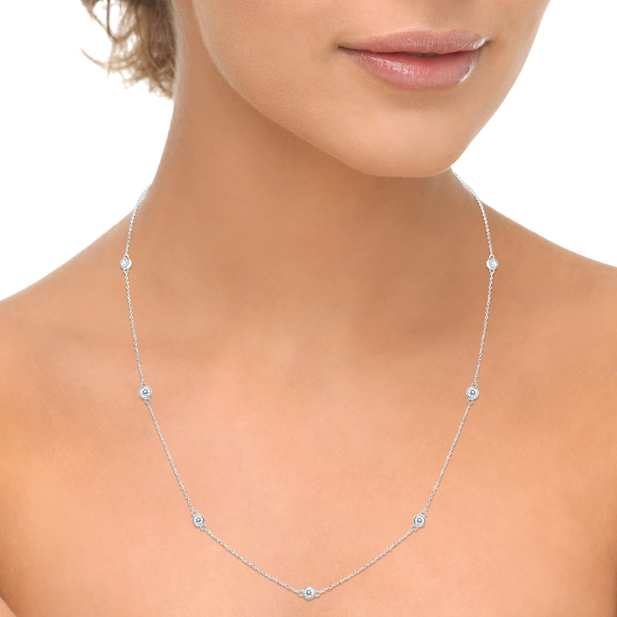 3 Station Diamond by the Yard Necklace with Antique Milgrain - Nuha Jewelers