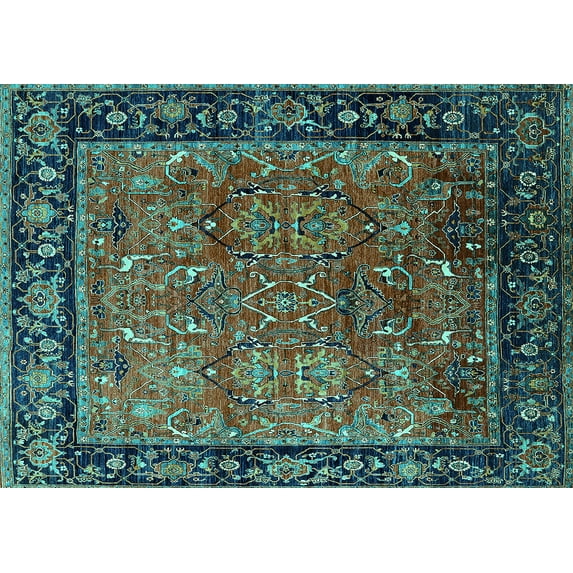 Ahgly Company Machine Washable Indoor Rectangle Oriental Turquoise Blue Industrial Area Rugs, 2' x 5'