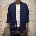 thumbnail image 2 of Mens National Style Retro Loose Thin Cardigan Kimono Japanese Robe Cropped Sleeve Coat Plus Size Tang Suit Outerwear Workwear Men's Trench Coat Plus Size Winter Cardigan for Men, 2 of 5