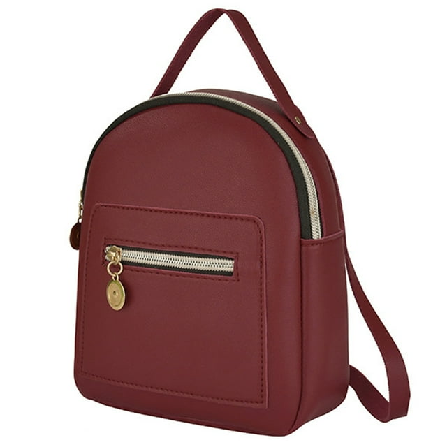 Women Faux Leather Backpack Solid Color Mini Shoulder Bag Mini Phone Backpack